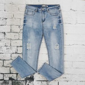 Light Blue Wash Distressed Skinny Jeans